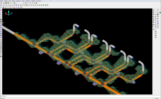 Результат экспорта из Model Studio CS Трубопроводы в CPIPE расчетной модели с проектной поверхностью