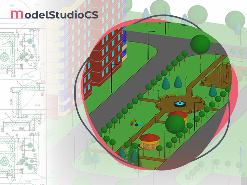 Model Studio CS :: Оформление чертежа «План благоустройства и озеленения» на примере благоустройства придомовой территории многоквартирного дома